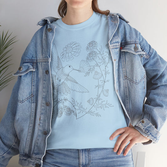 T-shirt unisexe en coton épais inspiré de la nature, motif colibri